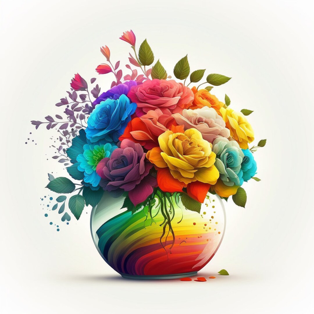 Rainbow Flower Bouquet Digital Wall Art Printable - Etsy