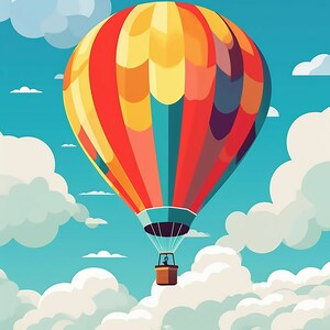 Hot Air Balloon Digital Wall Art Printable for kids and Nursery - Whimsical - Ai - Cartoon - Wonder - Children - Whimsy - Adventure
