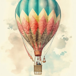 Hot Air Balloon Digital Wall Art Printable for Journal Cover & Nursery - Whimsical - Ai - Cartoon - Wonder - Children - Whimsy - Adventure