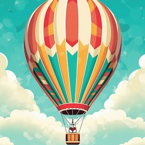 Hot Air Balloon Digital Wall Art Printable for Journal Cover & Nursery - Whimsical - Ai - Cartoon - Wonder - Children - Whimsy - Adventure