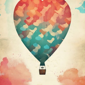 Hot Air Balloon Digital Wall Art Printable for Journal Cover & Nursery - Whimsical - Ai - Cartoon - Wonder - Children - Whimsy - Adventure