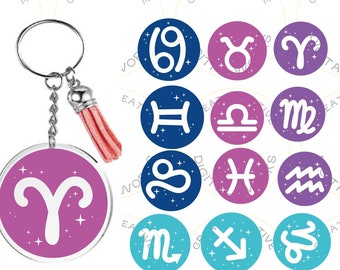 Keychain SVG Bundle, Zodiac Keychain svg, round keychain svg, keychain patterns svg, keychain svg round, acrylic keychain svg, keyring svg