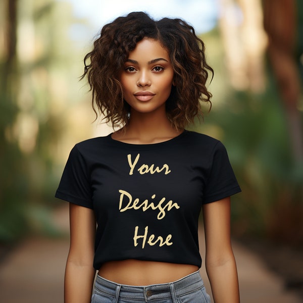 Bella Canvas 8882 Black Cropped Top Mockup, Cropped Black tshirt Mockup, Black Cropped Top Mock-ups, Black Flowy Cropped Tee, 8882 mockup