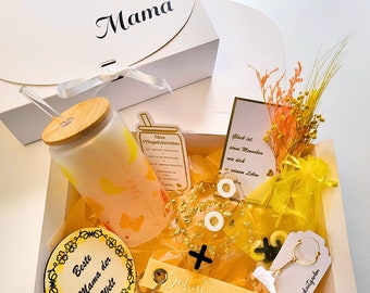 Geschenkbox in gelb/orange, personalisierbares Geschenkset für Frauen, perfektes Muttertagsgeschenk oder für die Tante, Schwester und Oma