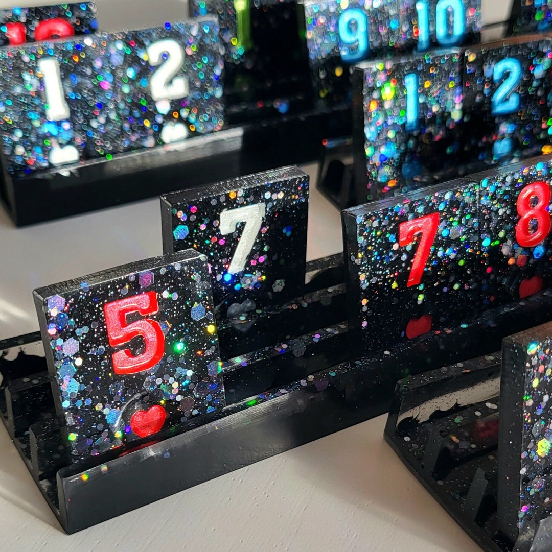 106 Game Pieces for Rummikub With 4 Holders in Black Made of Epoxy