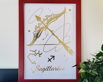 Sagittarius zodiac sign art print can be personalized with names and many different colors / the ideal birthday gift / without frame