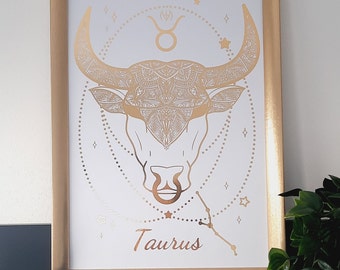 Taurus art print / foil print / metallic art print / modern decoration / zodiac sign in various designs / personalized