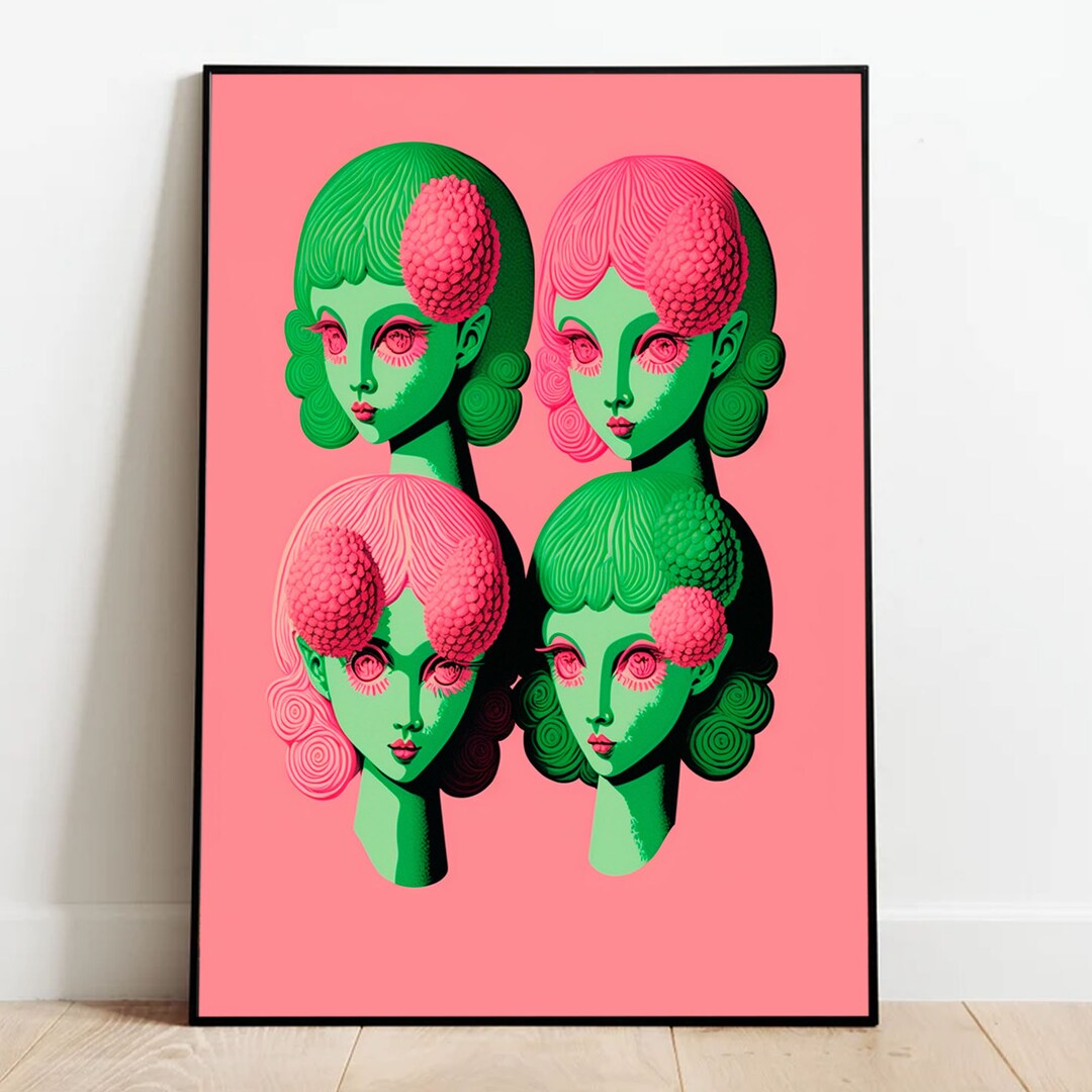 Women Pop Art Portrait in Pink Wall Art Home Decor Digital Art Print AI