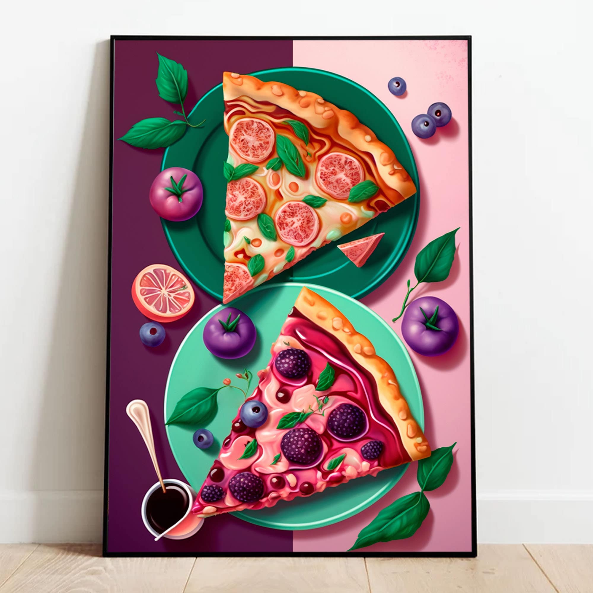 Colorful Pizza Aesthetic Food Art Digital Art Print AI