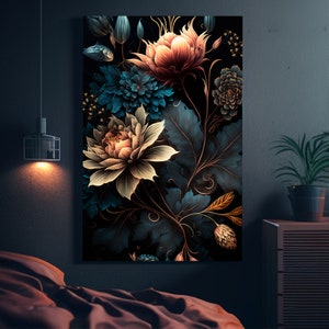 Flower Market Poster Blue and Black Floral Wall Art - Etsy