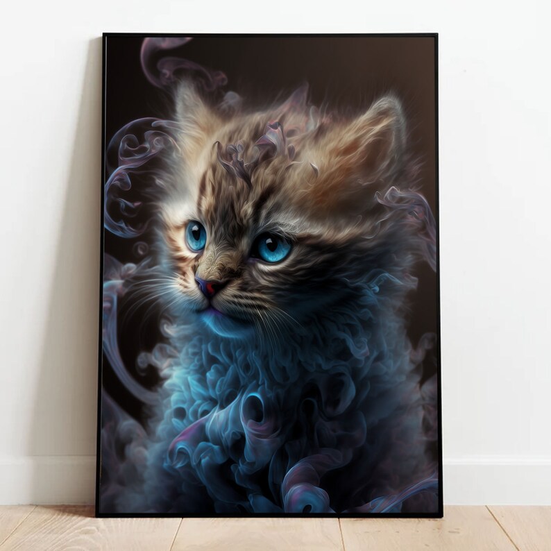 Cat Art Print Abstract Painting Kitten Wall Art Gifts for Cat Lovers Downloadable Artwork