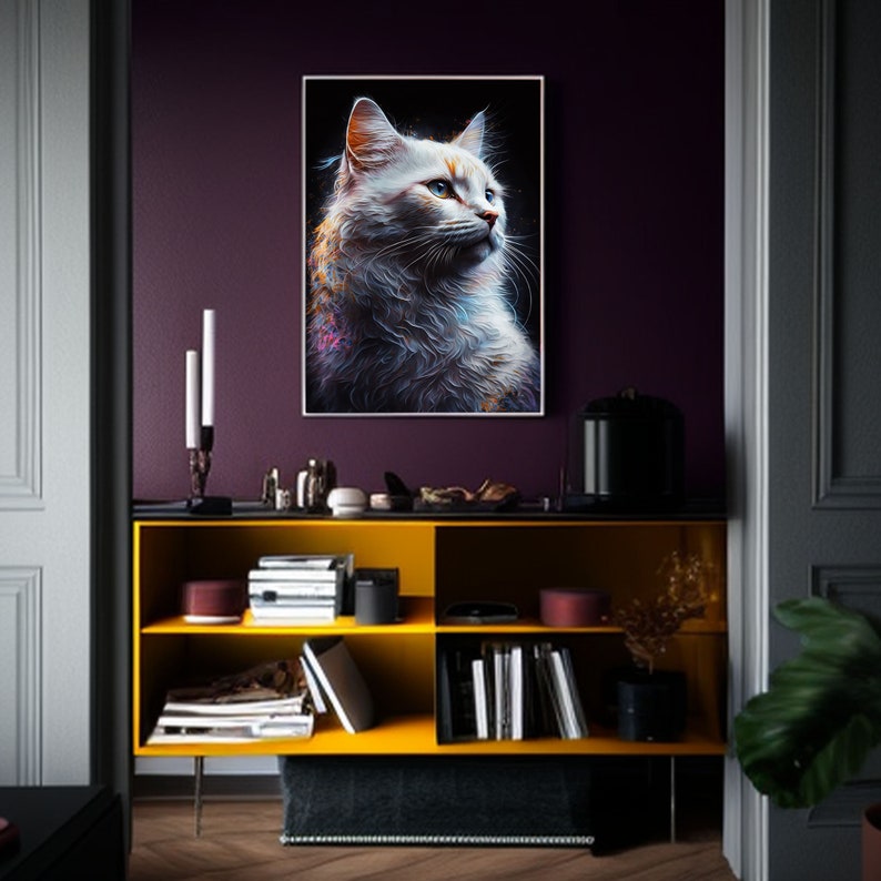 Realistic Cat Wall Art Print Cute Cat Poster AI Generated Digital