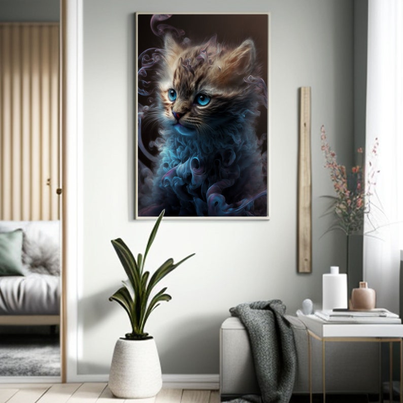 Cat Art Print Abstract Painting Kitten Wall Art Gifts for Cat Lovers Downloadable Artwork