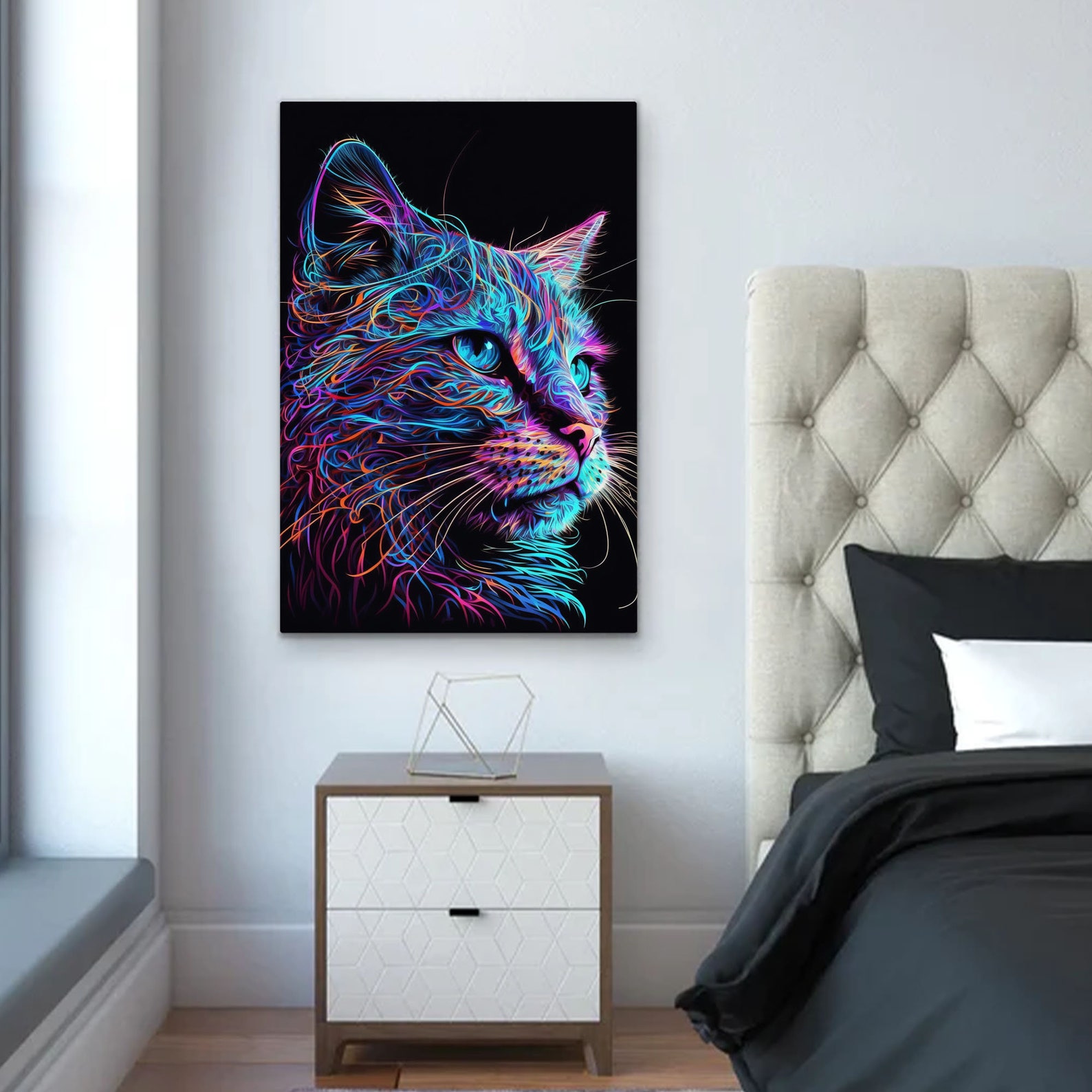 Cat Neon Art Print Abstract Wall Decor Gifts for Cat Lovers AI ...