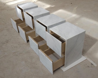 Carrara Marble Nightstand, Handmade Stone Side Table, Carrara Nightstand, Carrara Nightstand with Drawers, Marble Side Table with Drawers