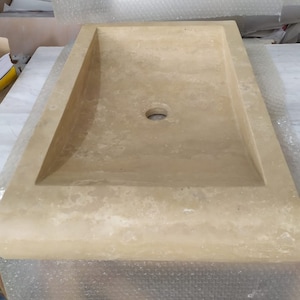 Handcrafted Travertine Marble Sink: Custom Bathroom or Powder Room