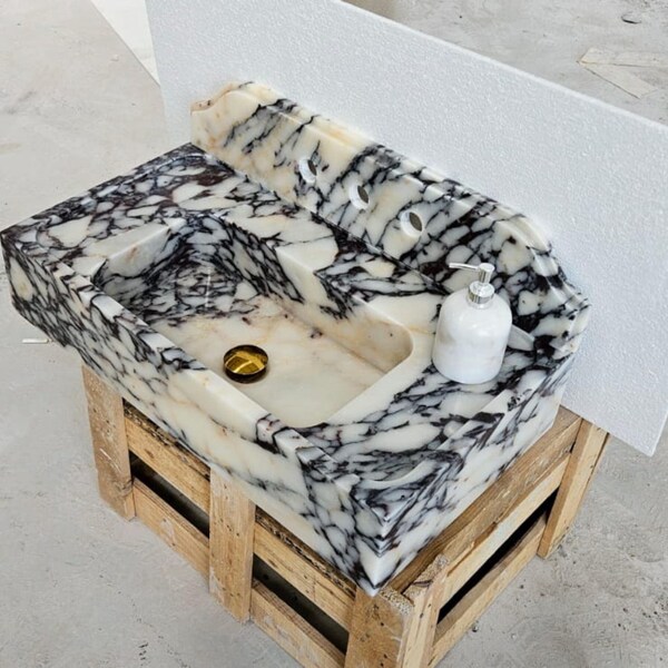 Calacatta Viola Antique Marble Sink, Powder Room Sink,  Wall Mounted Sink, Calacatta Sink, Farmhouse Sink, House Sink, Marble Sink, Sink