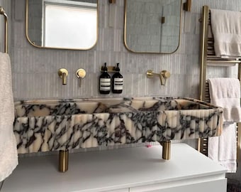Calacatta Marble Sink, Wall Mount Sink, Calacatta Sink, Bathroom Sink, Marble Sink, Farmhouse Sink, Double Sink, Fluted Marble Sink