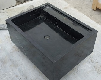 Lavabo en marbre Nero Marquina, Lavabo en pierre noire, Lavabo mural, Lavabo Nero Marquina, Lavabo de salle de bain, Lavabo en marbre, Lavabo, Lavabo en marbre