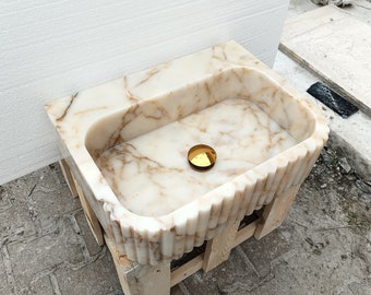 Calacatta Gold Sink, Marble Sink Vanity, Powder Room Sink, Wall Mount Sink, Calacatta Sink, Grooved Front Sink, Marble Sink, Bathroom Sink