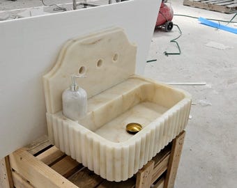 Calacatta Gold Marble Sink, Marble Sink Vanity, Powder Room Sink, Wall Mounted Sink, Bathroom Sink, Calacatta Gold Sink, Fluted Marble Sink