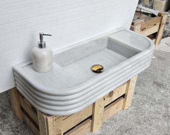 Carrara Marble Wall Mounted Sink: Farmhouse Bathroom Vanity