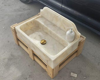 Calacatta Gold Marble Sink, Wall Mount Sink, Rectangle Vanity Sink, Powder Room Sink, Calacatta Gold Sink,  Wall Mounted Sink, Bathroom Sink