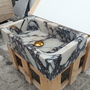 Calacatta Viola Antique Marble Sink, Powder Room Sink, Wall Mounted Sink, Calacatta Sink, Farmhouse Sink, Marble Sink, Bathroom Sink, Sink image 1