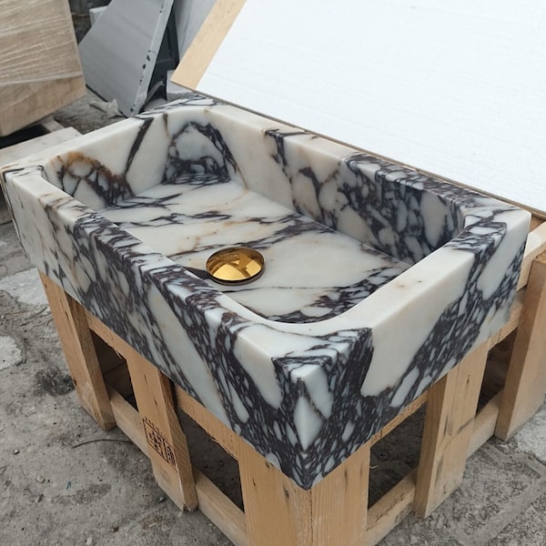 Calacatta Viola Antique Marble Sink, Powder Room Sink, Wall Mounted Sink, Calacatta Sink, Farmhouse Sink, Marble Sink, Bathroom Sink, Sink