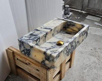 Ready To Ship, In Stock, Calacatta Viola Marble Sink, Wall Mounted Sink, Bathroom Sink, Farmhouse Sink, Bathroom Sink, Sink, Marble Sink