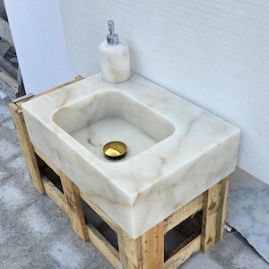 Ready To Ship, In Stock, Calacatta Gold Marble Sink, Powder Room Sink, Calacatta Gold Sink, Wall Mount Sink, Bathroom Sink,Small Marble Sink