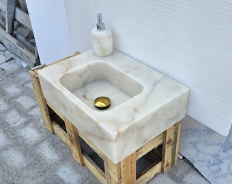 Ready To Ship, In Stock, Calacatta Gold Marble Sink, Wall Mount Sink, Powder Room Sink, Sink, Bathroom Sink, Small Marble Sink, Sink