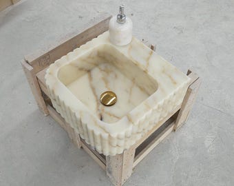 Calacatta Gold Marble Sink, Wall Mount Sink, Powder Room Sink, Sink, Bathroom Sink, Small Marble Sink, Powder Room Sink, Marble Sink
