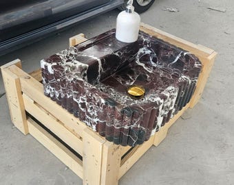 Ready To Ship, In Stock, Rosso Levanto Marble Wall Mount Sink, Rosso Levanto Sink, Bathroom Sink, Small Sink, Bathroom Sink, Marble Sink