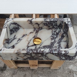 Calacatta Viola Antique Marble Sink, Powder Room Sink, Wall Mounted Sink, Calacatta Sink, Farmhouse Sink, Marble Sink, Bathroom Sink, Sink image 6