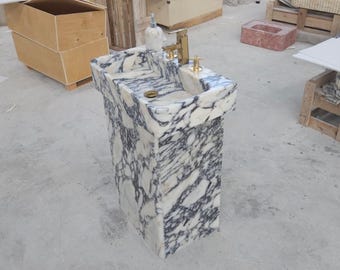 Hand Carved Calacatta Marble Pedestal Sink, Custom Bathroom Decor, Marble Sink, Pedestal Sink, Calacatta Marble Sink, Calacatta Sink