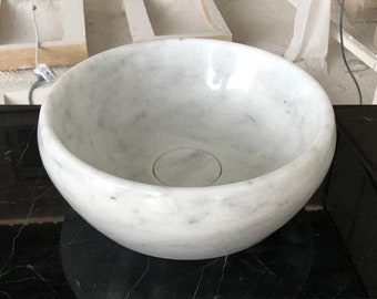Lavabo de mármol de Carrara, lavabo redondo, lavabo de baño, lavabo de mármol blanco, lavabo de Carrara, lavabo de mármol