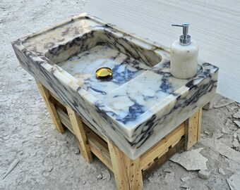 Ready To Ship, In Stock, Calacatta Viola Antique Marble Sink, Powder Room Sink, Wall Mounted Sink, Calacatta Sink, Farmhouse Sink, Sink