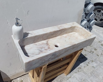Lavabo de mármol Calacatta Gold, lavabo de pared, lavabo de tocador, lavabo de mármol para baño moderno, lavabo Calacatta Gold, lavabo de mármol, lavabo de lujo
