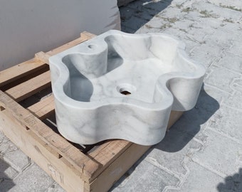 Carrara Marble Wall Mounted Sink: Carved Bathroom Sink
