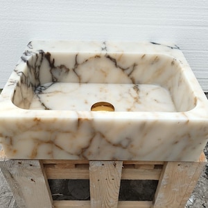 Custom Order Calacatta Gold Marble Sink, Marble Sink Vanity, Powder Room Sink, Wall Mount Sink, Bathroom Sink, Calacatta Sink, Sink
