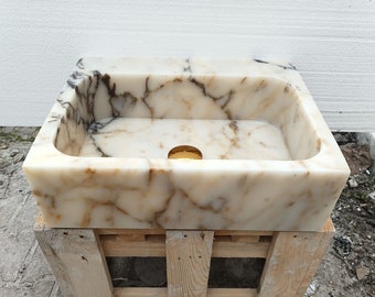 Calacatta Gold Marble Sink, Wall Mount Sink, Rectangle Marble Sink, Calacatta Gold Sink, Calacatta Sink, Bathroom Sink, Gold Marble Sink