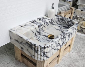 Calacatta Viola Marble Sink, Wall Mount Sink, Bathroom Sink, Calacatta Viola Sink, Powder Room Sink, Marble Sink, Round Corner Marble Sink