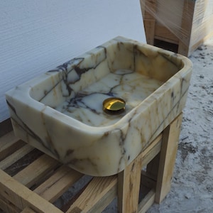 Ready To Ship, In Stock,  Calacatta Gold Sink, Marble Sink Vanity, Powder Room Sink, Wall Mount Sink, Calacatta Sink, Bathroom Sink, Sink