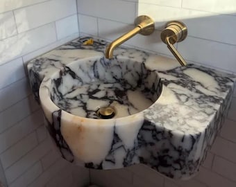 Calacatta Viola Marble Sink, Wall Mounted Sink, Powder Room Sink, Bathroom Sink, Sink, Calacatta Sink, House Sink, Kitchen Sink, Marble Sink
