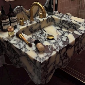 Calacatta Viola Marmor Waschbecken, Wand Waschbecken, Waschbecken im Bad, Marmor Waschbecken, Calacatta Marmor Waschbecken, Sonderbestellung Waschbecken, Waschbecken Bild 1