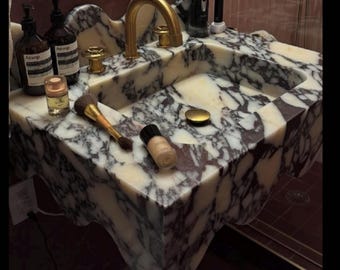 Lavabo en marbre Calacatta Viola, Lavabo mural, Lavabo de salle de bain, Lavabo en marbre, Lavabo en marbre Calacatta, Commande spéciale Lavabo, Lavabo