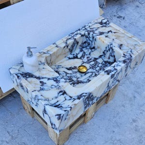 Calacatta Viola Antikes Marmor Waschbecken, Gästehaus Waschbecken, Wand Waschbecken, Calacatta Waschbecken, Bauernhaus Waschbecken, Waschbecken, Marmor Waschbecken, Haus Waschbecken