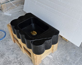 Lavabo Nero Marquina en marbre, Lavabo mural, Lavabo de la salle d'eau, Lavabo de style campagnard, Lavabo en marbre, Lavabo Nero Marquina, Lavabo en marbre, Lavabo noir
