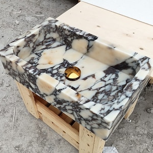 Calacatta Viola Marble Sink, Wall Mount Sink, Farmhouse Sink, Powder Room Sink, Calacatta Sink, Kitchen Sink, Bathroom Sink,  Marble Sink